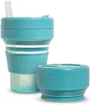 STOJO Collapsible Travel Cup - Reusable To-Go Pocket Size Silicone Bottle for Hot and Cold Drinks - Perfect for Camping - Microwave & Dishwasher Safe (16 Ounce (Pack of 1), Translucent Eucalyptus)