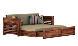 FURNITUREWALLET Sheesham Wood Sofa Cum Bed Living Room | Bedroom Furniture | Drawing Hall Sofa (Natural Brown, Queen)