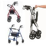Ultra Lightweight Folding rollator Wheeled Walker Walking Frame with Brakes, seat and Bag - Only 5.8kg, 15cm Wheels (Red)