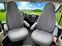 BREMER SITZBEZÜGE PL409 Pilot Seat Covers Compatible with Motorhome Camper Hymer Ducato Motorhome Accessories Set of 2 Including Armrest Covers in Grey