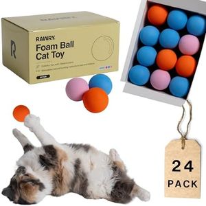 Rawry Foam Ball Cat Toy Set – 24 Pack Mixed Colors | Firm, Lightweight Foam Balls for Indoor Cats & Kittens | Ideal for Swatting & Chasing | Non-Toxic, Quiet Indoor Play | (Pink, Blue, Orange)