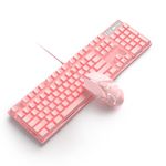 Mechanical Gaming Keyboard and Mouse Combo, MageGee MK-Storm 104 Keys White Backlit Keyboard with Blue Switches, 7 Buttons LED Mouse Wired for PC Gamer Computer Laptop(Pink)