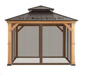 Gazebo Universal Replacement Mosquito Netting – SunCula 12'x12' Outdoor Mesh Netting Screen 4-Panel Sidewall Curtain with Zipper - Brown