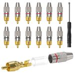 KUOQIY 12 PCS RCA Male Plug Connectors, Gold Plated RCA Plug Audio Video Connector, RCA Plug Solderless, with Screwdriver, for Multimedia and CCTV (6 Black + 6 Red)