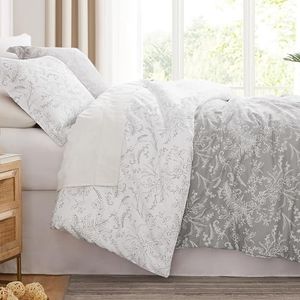 Southshore Fine Living, Inc. King Size Comforter Set, Down Alternative Floral Comforter with Matching Pillow Shams, Reversible Bedding Sets, Fits California/King Bed, Winter Brush Grey/White