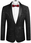 COOFANDY Men's Floral Tuxedo Jacket Luxury Embroidered Suit Wedding Blazer Dinner Tuxedo for Party, Black, Small