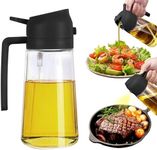 2 in 1 Oil Dispenser and Oil Sprayer, 470ml Oil Dispenser Bottle Spray and Pour, Glass Olive Oil Sprayer for Cooking, Food-Grade Oil Spray Bottle Mister Spritzer for BBQ, Air Fryer, Kitchen (Black)