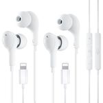 Lightning Earphones for iPhone [𝐀𝐩𝐩𝐥𝐞 MFi Certified] HiFi Stereo Noise Canceling Headphones Wired in-Ear Earbuds Built-in Microphone & Volume Control for iPhone 14/13/SE/12/11/XR/8/7/XS 2 Pack
