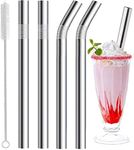 Zordik- Stainless Steel Straws for Drinking with Brushes- 8.5 inch (Reusable Straws for Kids) BPA-Free Metal, Thick, Long Steel Straws for Drinking & Drinks, (Pack of 2 Straight & 2 Bent, 1 Brush)