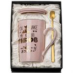 Funny Gifts for Girlfriend Wife, You Make My Knob Throb Mug - Valentines Day Anniversary Couple Flirtatious Present for Her, 14oz Pink Marble Coffee Cup with Gold, with Lid Spoon Card, Nice Gift Boxed