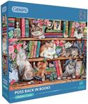 Gibsons Puss Back in Books 1000 Piece Cat Jigsaw Puzzle for Adults - Charming Cat on Bookshelves Artwork by Debbie Cook – Premium Sustainable Puzzle Made in UK/EU Great Gift