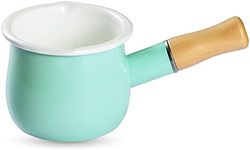 Enamel Milk Pan, Mini Butter Warmer 4 Inch 550ml Milk Pot Half Quart Saucepan Small Enamelware with Wooden Handle for Heating Milk, Melting Butter, Boiling Water