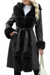 Bellivera Faux Leather Women Jacket Fleece-lined Winter Thicken Parka Hood Coat 244 Black S