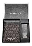 Michael Kors Mens Money Clip & Leather Card Case, Brown/Black