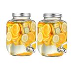 2 Pack Glass Drink Dispenser with Stainless Steel Tap, 4L Drink Dispensers for Parties, Glass Beverage Dispenser with Stainless Steel Faucet and Lid for Cocktails, Juice, Water, Beverages