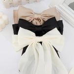 FilterFashion Big Satin Layered Hair Bows for Women Girls 11.5 Inch Barrette Hair Clip Long Back Ribbon Bows French Style Hair Accessories (Black,Cream,Gold)