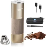CERA+ Portable Burr Coffee Grinder Electric Espresso Grinder Machine Suitable for Travel,Camping,Hiking with Bag,Gold