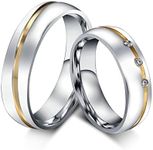 ANAZOZ Engraved Rings for Couples,Rings Round Cubic Zirconia Wedding Rings Him and Her Promise Rings for Couples Stainless Steel Ring Women Men