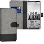 kwmobile Wallet Case Compatible with Samsung Galaxy S8 - Case Fabric and Faux Leather Phone Flip Cover - Grey/Black