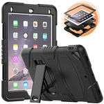 Timecity for iPad 6th Generation case, ipad 5th Generation Case, iPad Air 2 Case, iPad 9.7 inch Case, Shock and Drop Protection Case with Built-in Foldable Kickstand, Kids iPad Cover, Black