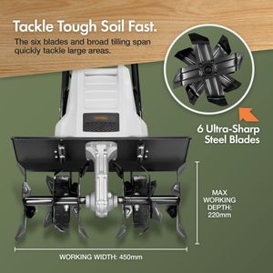 VonHaus 1500W Electric Garden Tiller – 6 Steel Blades, 450mm Width