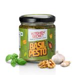 Kitchen Secret Basil Pesto 185g - for Pastas, Sandwiches, Pizzas, Wraps, No Preservatives or Additives, Made with Fresh Basil, Garlic, and Walnut, Gourmet Flavor, Quality Ingredients, Versatile Use