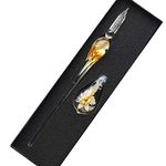 SIPLIV Handmade Crystal Glass Intarsia Dip Pen Fountain Pen Kit Vintage Calligraphy Signatures Pen with A Pen Holder for Birthday Christmas Gift, Yellow