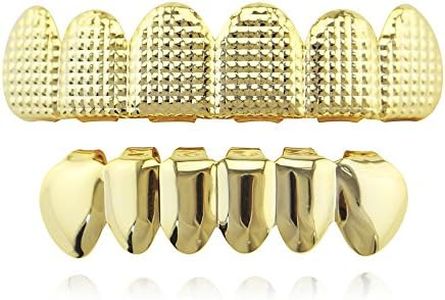 OOCC 18k Gold Plated Grills Hip Hop Teeth Grillz Caps Top and Bottom Set for Your Teeth (Golden)