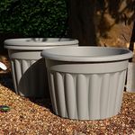 Wham 3x 60cm Vista Plastic Planter, Round Garden Plant Pot, Extra Large Floor Pot (60cm, 69L, Pack of 3) Indoor/Outdoor, Made in UK (Upcycle Grey)