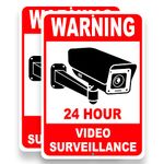 2 PC Video Surveillance Sign - 10x7 Aluminum Smile Your on Camera Signs - Security Camera Signs - No Trespassing Signs Private Property Red