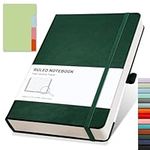 RETTACY Lined Journal Notebook - A5 Note Book Hardcover Notepad 192 Numbered Pages for Writing,100gsm Lined Paper, Leather Hardcover, for Women Men Work Office School,14.5 x 21cm - Green