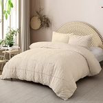 WONGS BEDDING Cream Tufted Comforter Set King(104×90Inch), Cream Boho Comforter Set, 3 Pieces Textured Farmhouse Bedding Set Aesthetic Geometric Beige Comforter Sets for All Season