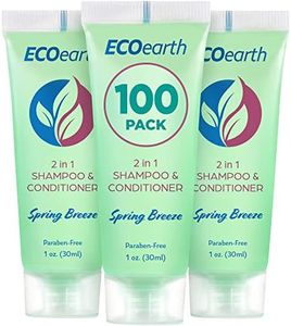 EcoEarth Travel Size Shampoo Conditioner 2-in-1 (1 fl oz, 100 PK, Spring Breeze) Delight Your Guests with Revitalizing & Refreshing Conditioning Shampoo Amenities, Small Size Hotel Toiletries in Bulk