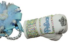 Personalised Stunning sparkly boxing gloves pram charm in blue bling rhinestones