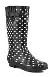 Wyre Valley Womens Ladies Adjustable Calf Wellies Waterproof Festival Dog Walking Rain Wellington Boots (5 UK, Black/White Polka, numeric_5)