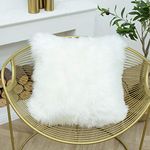 LIGICKY Luxury Series Soft Faux Fur Cushion Cover Decorative Square Plush Pillow Case Throw Pillow Cover for Couch Sofa Bed (White, 18 x 18 Inch)