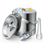 FiveHome Ice Bucket 3L with Lid,Tongs and Scoop,Small Double Wall Insulated Stainless Steel Ice Bucket Champagne Bucket for Cocktail Bar and Parties