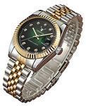 Fashion Luxury Stainless Steel Calendar Diamond Luminous Waterproof Sports Women Or Men Quartz Watch (Green Silver Gold)