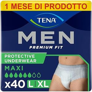 TENA MEN Premium Fit Protective Underwear, Livello di protezione 4, Pacco Scorta Mensile, Boxer Assorbenti per Perdite Urinarie, Elasticizzati, Monouso, per Uomo, Taglia L - Confezione da 40