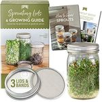 Seed Sprouting Kit - 3 Stainless Steel Mesh Lids and Bands Plus Complete Guide to Sprouting Seeds