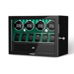 DUKWIN Watch Winder for 2/4/6/8 Automatic Watches,Lockable Watch Winders with Watch and Jewelry Storages, Super Quiet Mabuchi Motor with High-Gloss Piano Lacquer Finish,Built-in Illumination