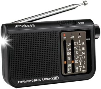 Retekess V117 Portable Radio,Battery Radio,FM AM SW 3-band Radio with Best Reception,Earphone Jack,Antenna,Large Knob, Simple for the Elderly(Black)