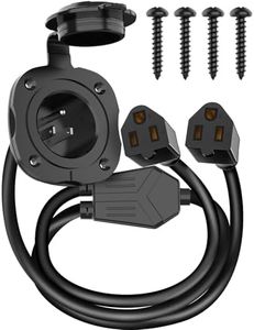BEBOBLY 15 Amp AC Port Plug, 125V Power Inlet Socket with Waterproof Cover & Integrated Dual 18" Extension Cord, 2 Pole 3-Wire NEMA 5-15 Flanged Generator Inlet Plug for RV Boat Electrical Connections