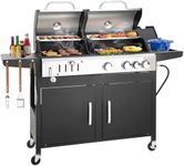 3 Burner Propane Gas and Charcoal Grill Combo with Side Burner & Porcelain-Enameled Cast Iron Grates, 37,000 BTUs 685 SQIN Dual Fuel Outdoor BBQ Grill for Patio Garden Picnic Backyard Barbecue Cooking