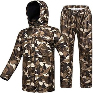 ILM Motorcycle Rain Suit for Men Waterproof Wear Resistant Protective Rain Gear 6 Pockets 2 Piece Set with Jacket and Pants Model RS02-Men (Men's Large, Camouflage)