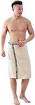 Men’s Bath Wrap Towel Soft Cozy Water Absorbent Shower Bathing Towel Cover Up Bathrobe Adjustable Snap on Closure for Home Gym Spa Beach Pool Sauna (Beige)