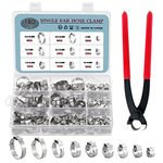 HSEAMALL 180PCS Stainless Steel Single Ear Hose Clamps with Hose Clip Pliers,9 Sizes 6-25.6 mm Pipe Hose Clamp Fuel Line Clip