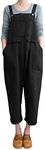 Gihuo Women's Fashion Baggy Loose Linen Overalls Jumpsuit Oversized Casual Sleeveless Rompers with Pockets (Black, Small)