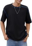 OYOANGLE Men's Half Sleeve Drop Shoulder Crew Neck Oversized Streetwear T Shirt Tee Tops Black Ink XX-Large