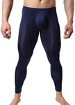 iYunyi Mens Thin Ice Silk Compression Baselayer Thermal Long Johns Underwear, Navy Blue, X-Large